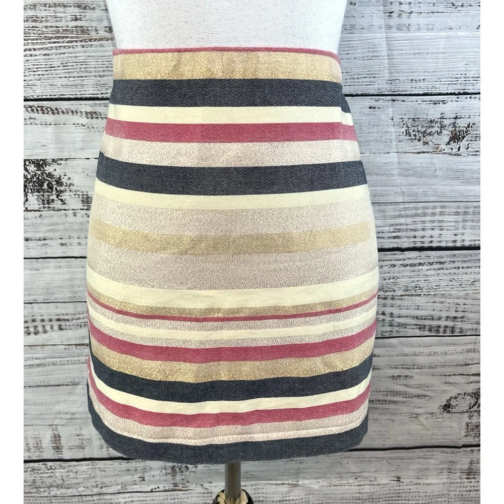 J Crew Skirt size 8 Black Red Gold Sparkle Stripes Short Straight Dancing Slim